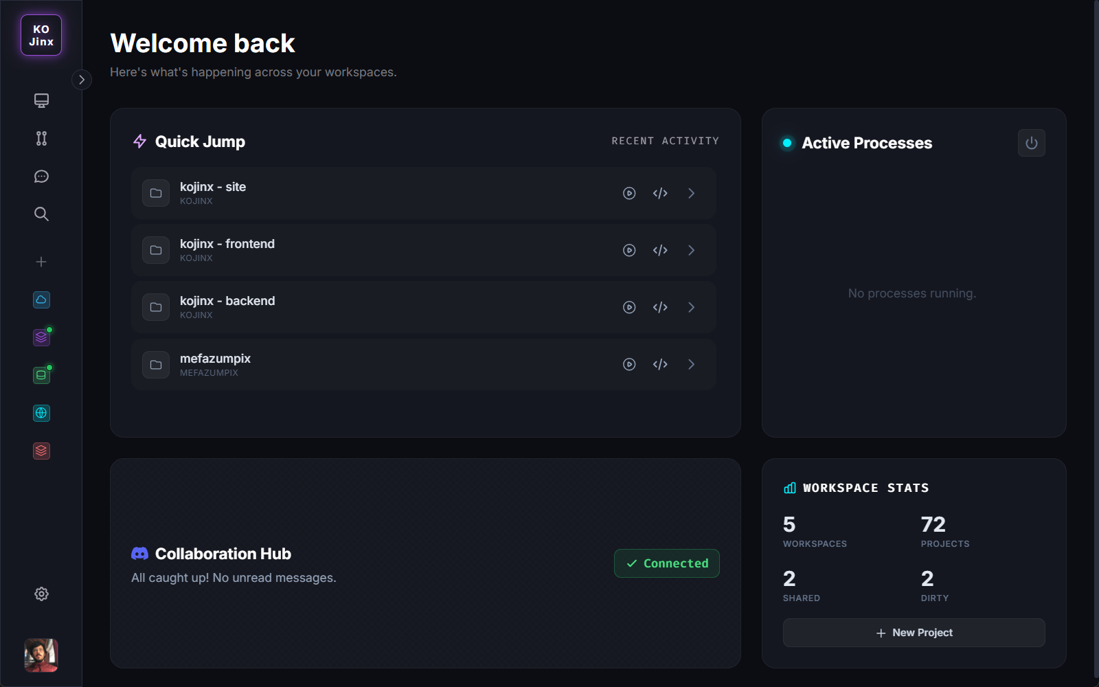 Kojinx Home Dashboard